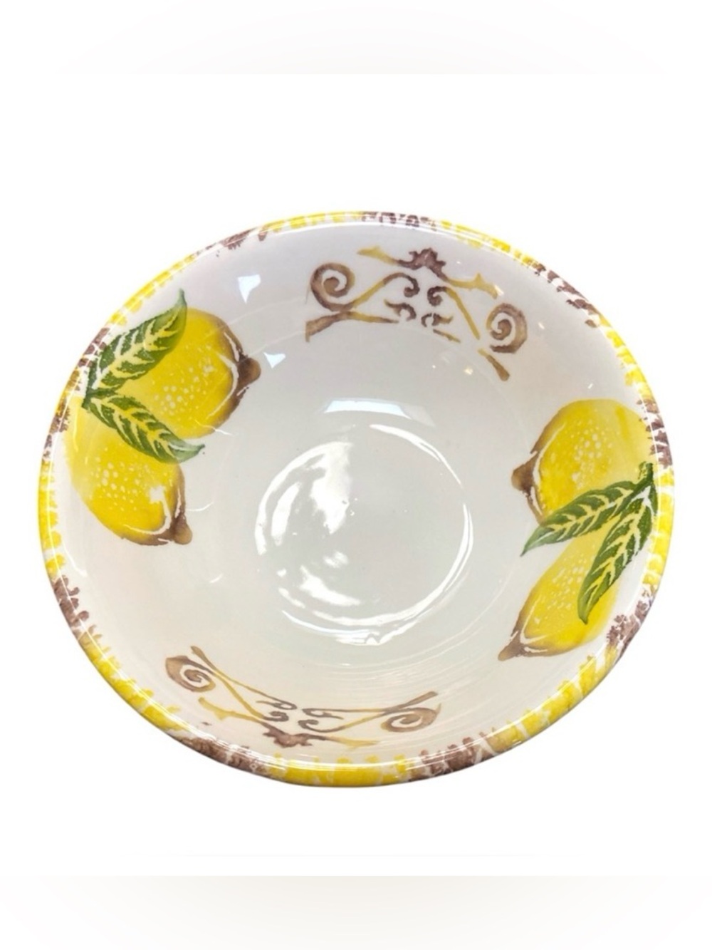 Hand Painted Italian Lemon Serving Bowl 8” Ceramic Mediterranean‎ Country Style